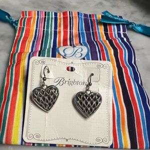EUC!! BRIGHTON Silver Woven Puffed Heart Drop Wire Earrings with Pouch! CUTE!